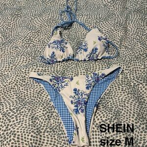 SHEIN Blue and White Floral Bikini